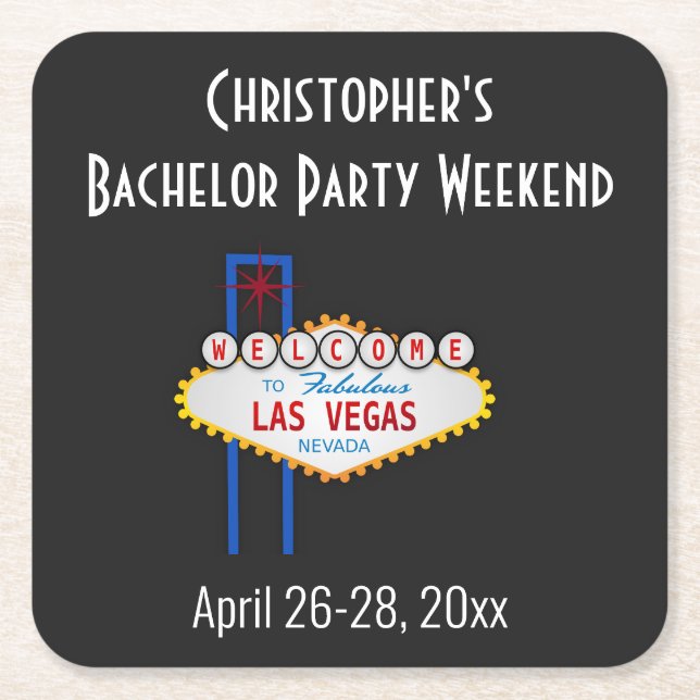 Las Vegas Bachelor Party Trip Favour Square Paper Coaster (Front)