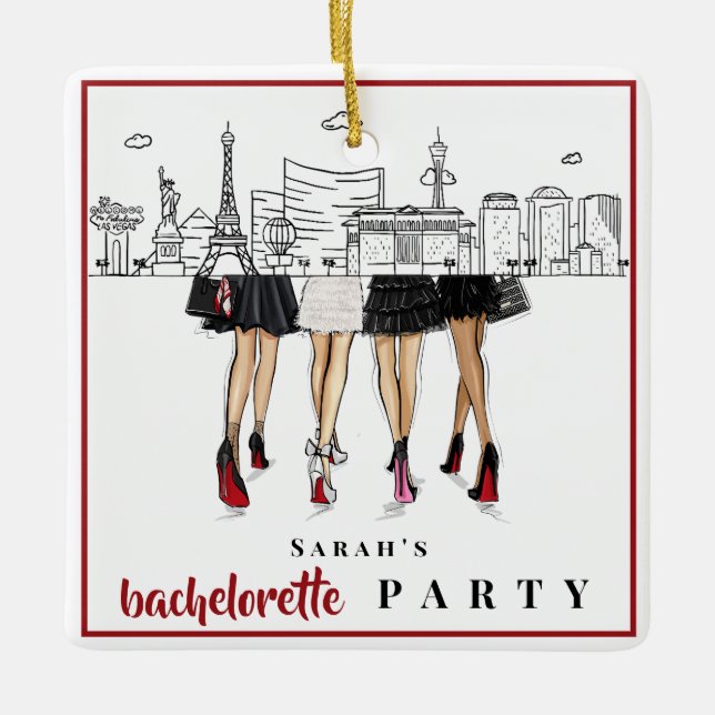 Las Vegas Bachelorette Party Fashion Skyline Ceramic Ornament (Front)