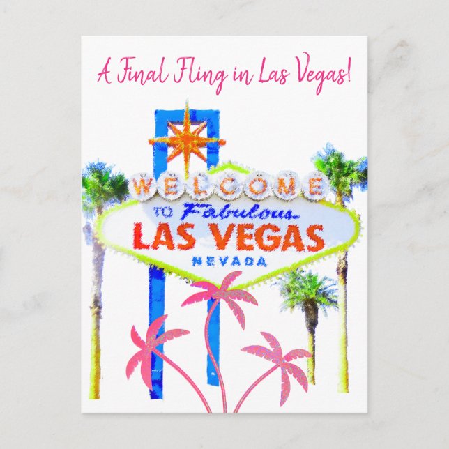 Las Vegas Bachelorette Pink Palms Announcement Postcard (Front)