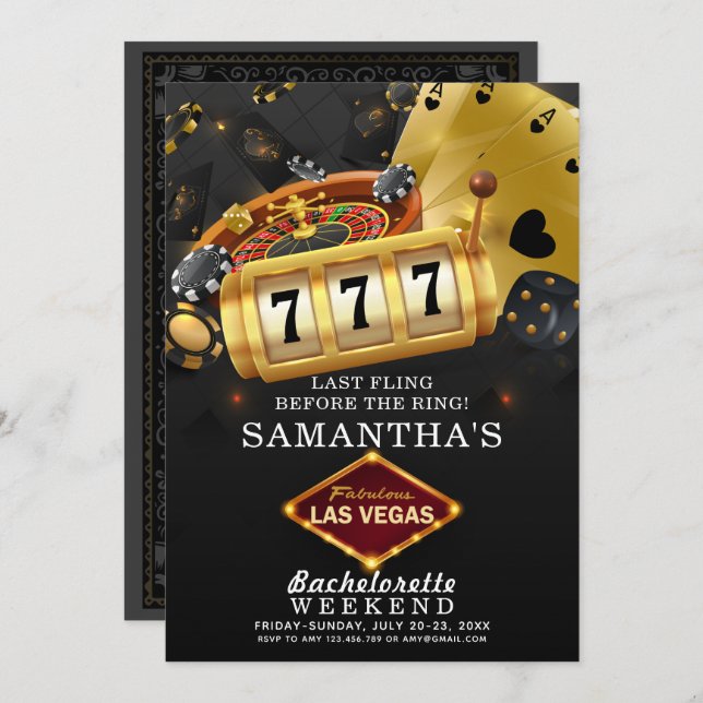 Las Vegas Bachelorette Weekend Party Black Gold Invitation (Front/Back)