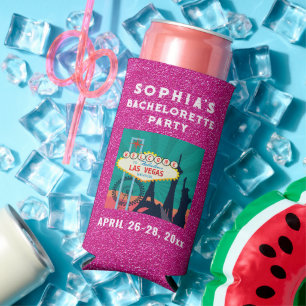 Las Vegas Bacherolette Party Favor Pink Glitter Seltzer Can Cooler