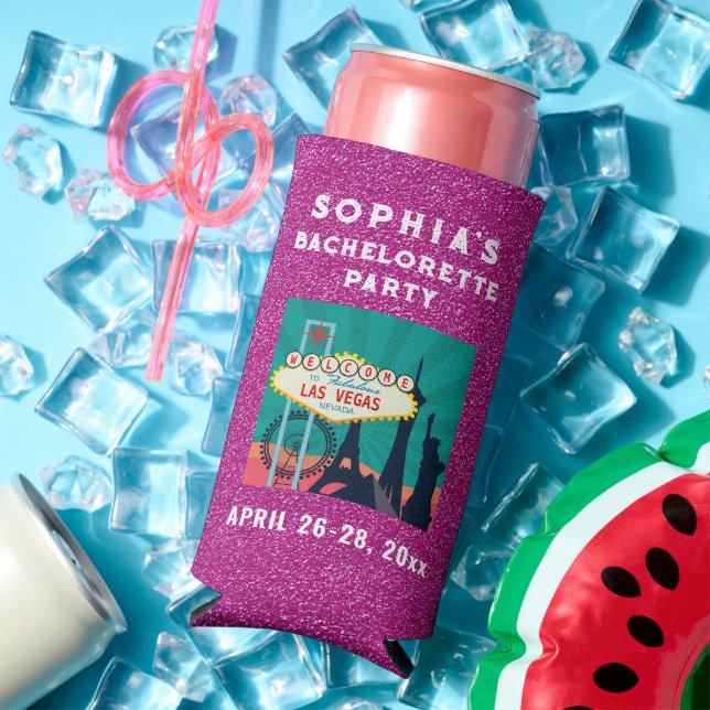 Las Vegas Bacherolette Party Favour Pink Glitter Seltzer Can Cooler (In Situ Summer)