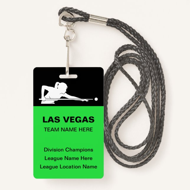 Las Vegas Billiards Theme Bulk Team Name Badges ID Badge (Front with Lanyard)