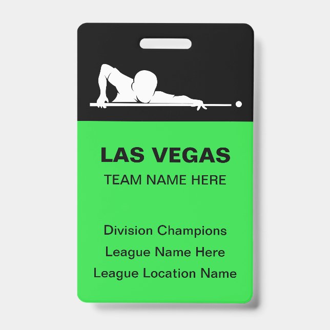 Las Vegas Billiards Theme Bulk Team Name Badges ID Badge (Front)