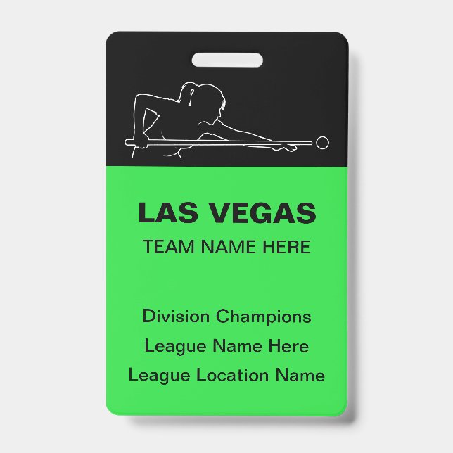 Las Vegas Billiards Theme Bulk Team Name Badges ID Badge (Front)