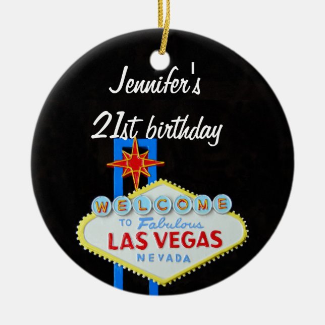 Las Vegas Birthday 21 Pendant Ceramic Tree Decoration (Front)