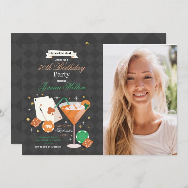 Las Vegas Birthday Casino Dice Chips Photo Party Invitation (Front/Back)