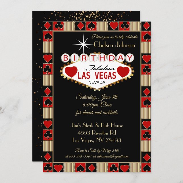 Las Vegas Birthday Celebration | Party Invitation (Front/Back)