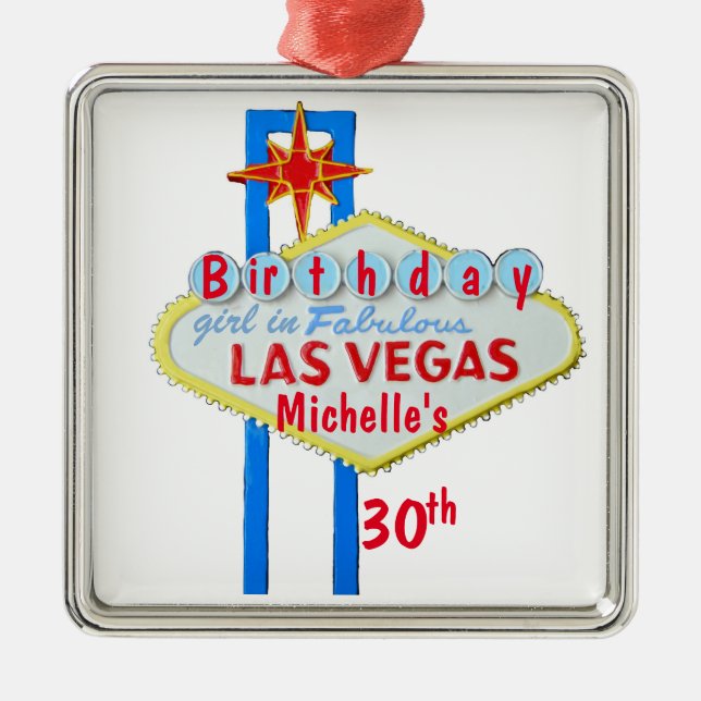 Las Vegas Birthday Celebration Pendant Metal Ornament (Front)