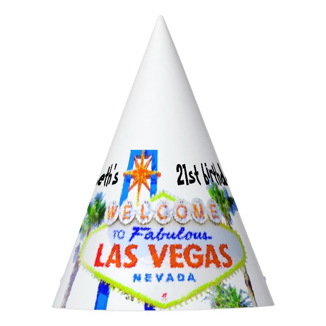 Las Vegas Birthday Party personalised Party Hat (Front)