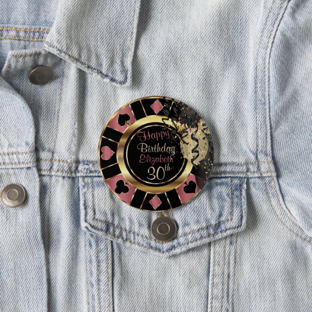 Las Vegas Birthday Party - Rose Gold 7.5 Cm Round Badge (In Situ)