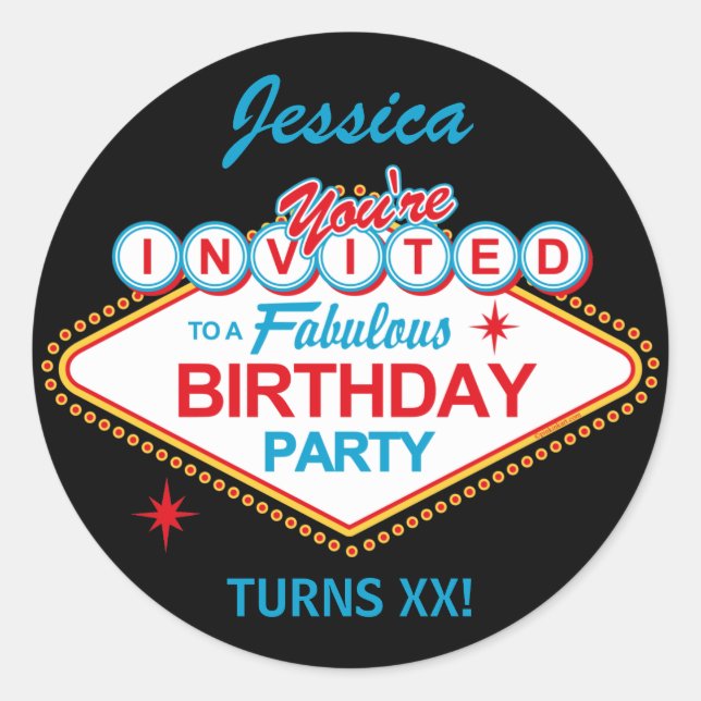 Las Vegas Birthday Party Stickers (Front)