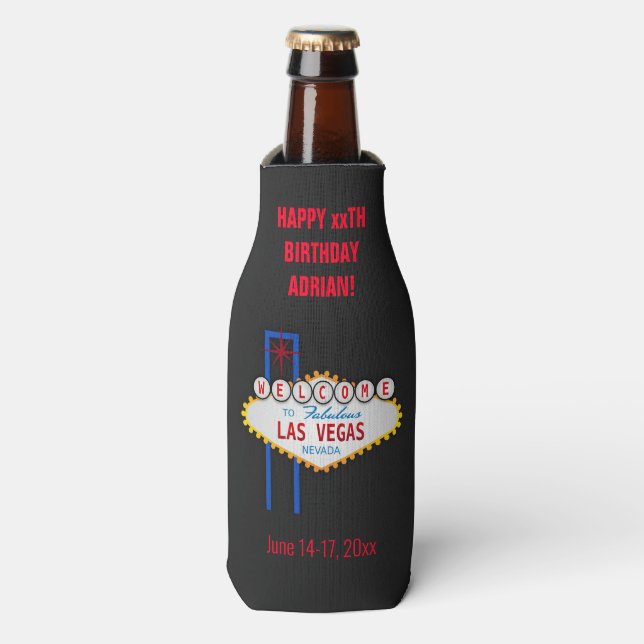 Las Vegas Birthday Party Trip Favour Bottle Cooler (Bottle Front)