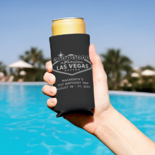 Las Vegas Birthday Trip Black Silver Custom Favour Seltzer Can Cooler