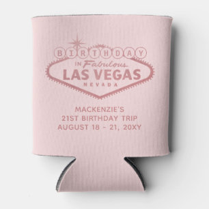 Las Vegas Birthday Trip Pink Personalised Favour Can Cooler