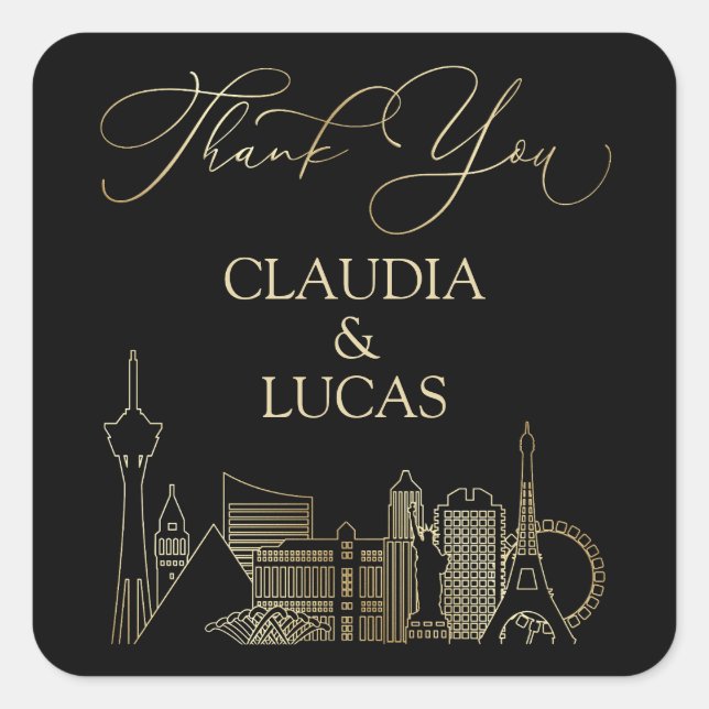 Las Vegas Black and Gold Wedding Square Sticker (Front)