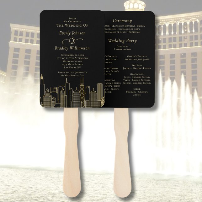 Las Vegas Black Background Gold Script Program Hand Fan (Creator Uploaded)