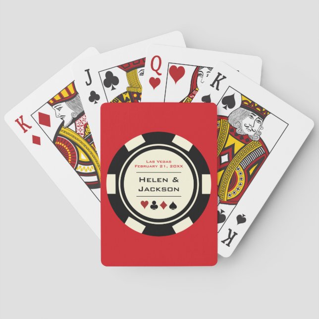 Las Vegas Black Cream White Poker Chip Wedding Playing Cards (Back)