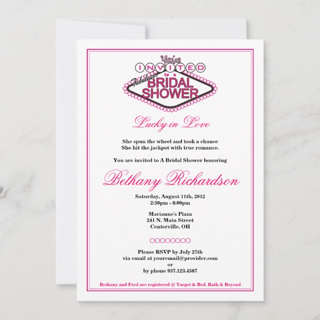 Las Vegas Bridal Shower Invitation - Hot Pink (Front)