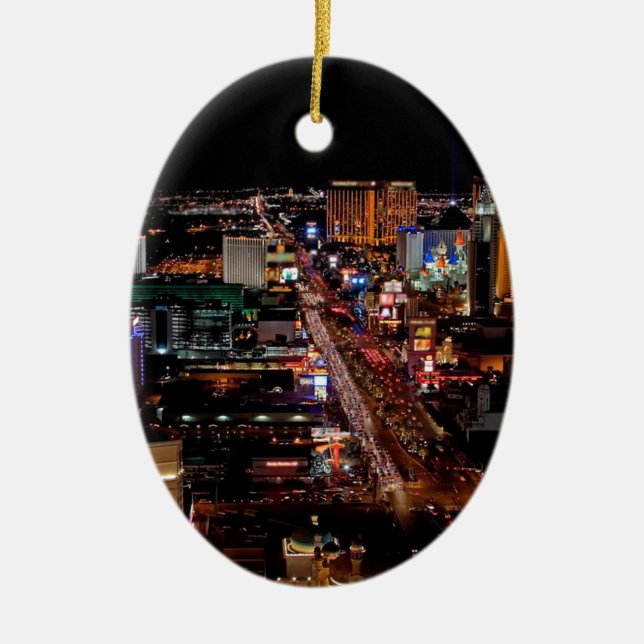 Las Vegas by Night Ceramic Tree Decoration (Front)