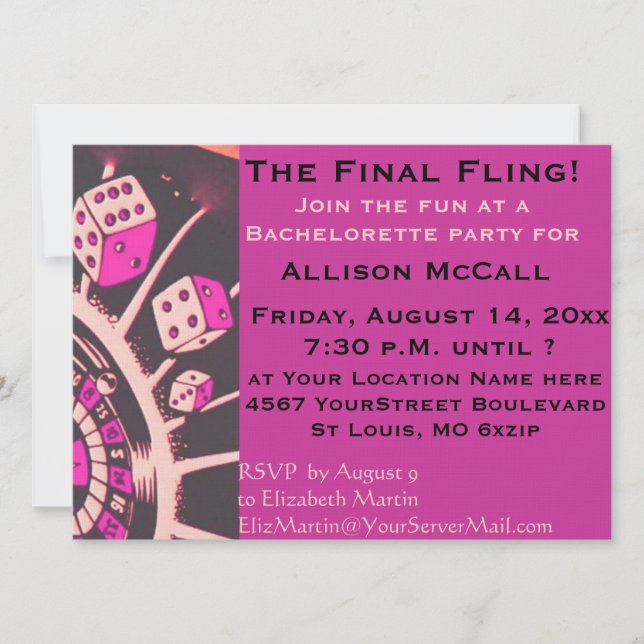Las Vegas Casino Bachelorette Party Invitation (Front)