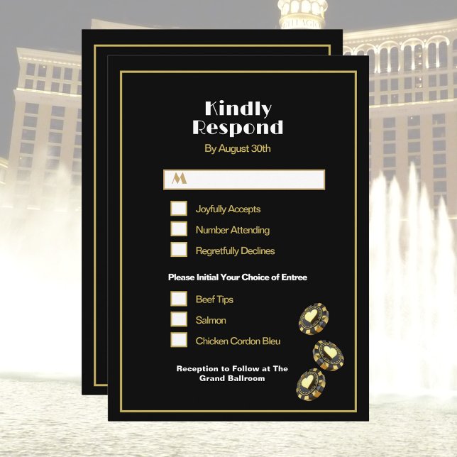 Las Vegas Casino Black and Gold Dinner Choice RSVP Invitation (Creator Uploaded)