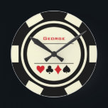 Las Vegas Casino Black Off White Poker Chip Round Clock<br><div class="desc">This white and black poker chip style clock would make a fantastic gift for yourself or for the casino loving person in your life. Imagine this in their man cave! Personalise the design with a name.</div>