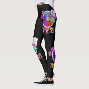 Las Vegas Casino Cards Chips Dice 7's And Wheel Leggings