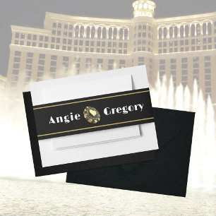 Las Vegas Casino Chip Black Gold Heart Wedding   Invitation Belly Band