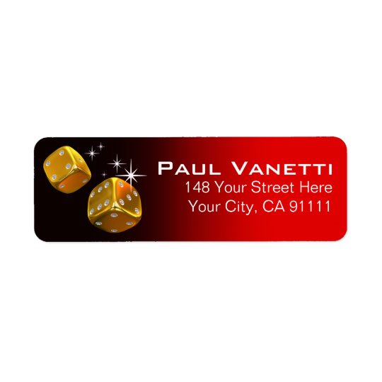 Las Vegas Casino Chip Party | red gold dice Return Address Label