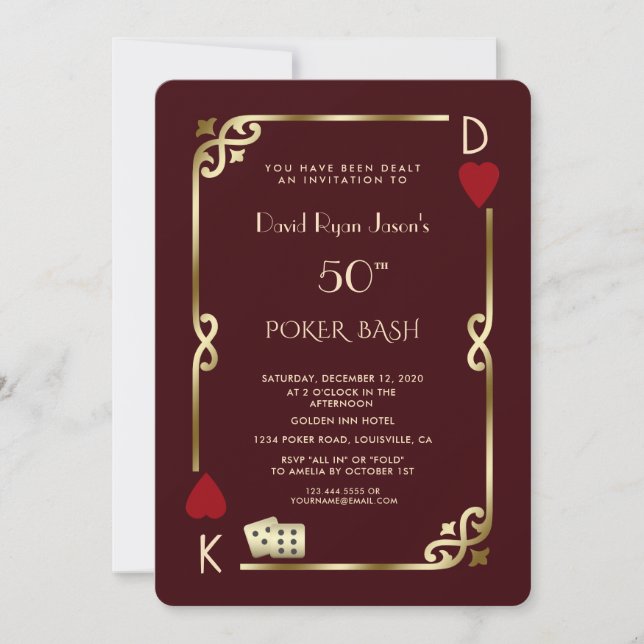 Las Vegas Casino Deep Burgundy Gatsby Man Birthday Invitation (Front)