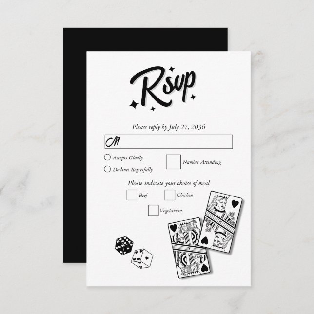 Las Vegas Casino Destination Wedding Black RSVP Card (Front/Back)