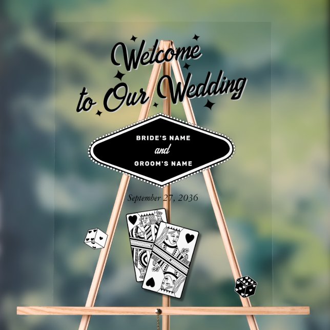 Las Vegas Casino Destination Wedding Black White Acrylic Sign (Neutral)