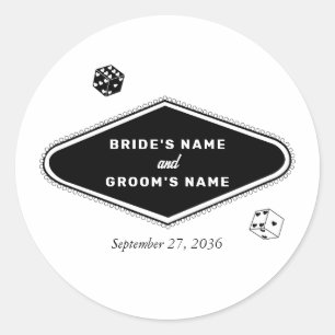 Las Vegas Casino Destination Wedding Black White Classic Round Sticker