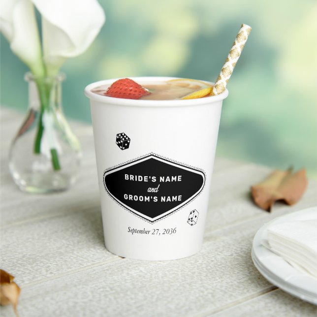 Las Vegas Casino Destination Wedding Black White Paper Cups (Insitu)