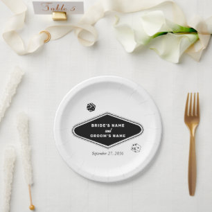 Las Vegas Casino Destination Wedding Black White Paper Plate