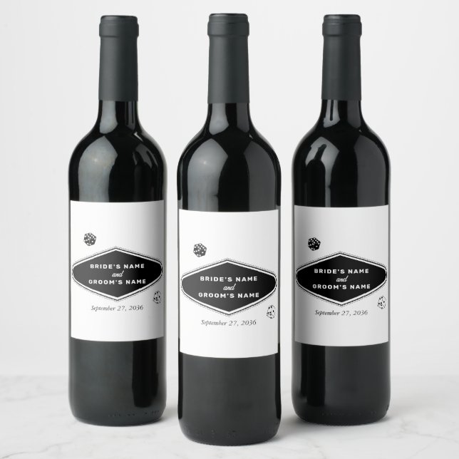 Las Vegas Casino Destination Wedding Black White Wine Label (Bottles)