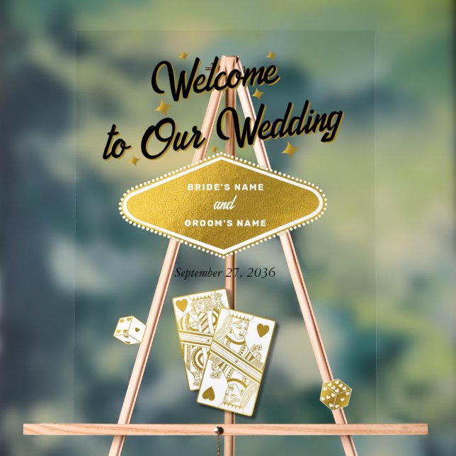 Las Vegas Casino Destination Wedding Gold Acrylic Sign (Neutral)