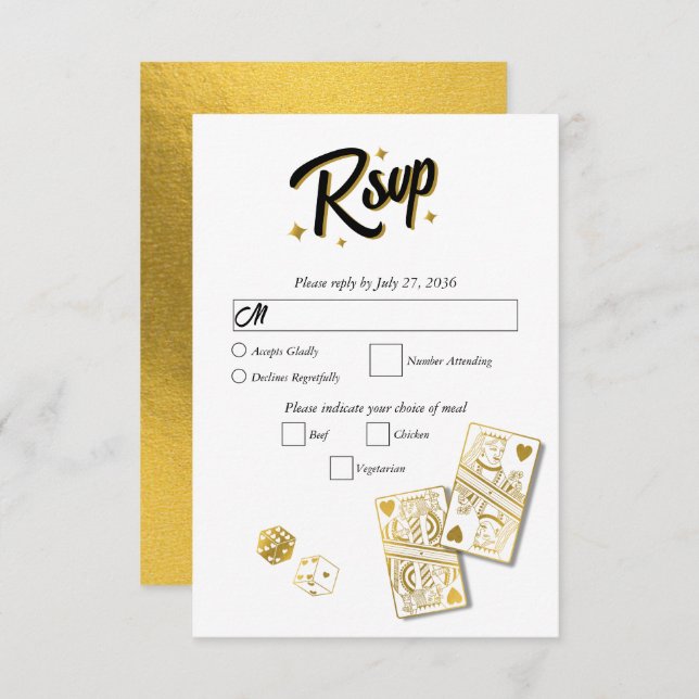 Las Vegas Casino Destination Wedding Gold RSVP Card (Front/Back)