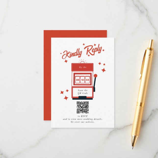 Las Vegas Casino Destination Wedding Red Enclosure Card (Front/Back In Situ)