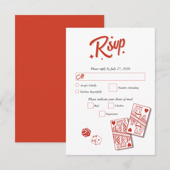 Las Vegas Casino Destination Wedding Red RSVP Card (Front/Back)
