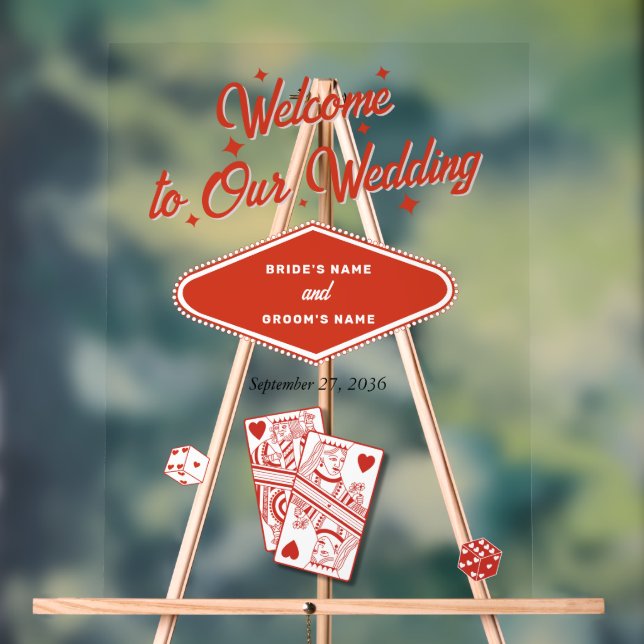 Las Vegas Casino Destination Wedding Red White Acrylic Sign (Neutral)