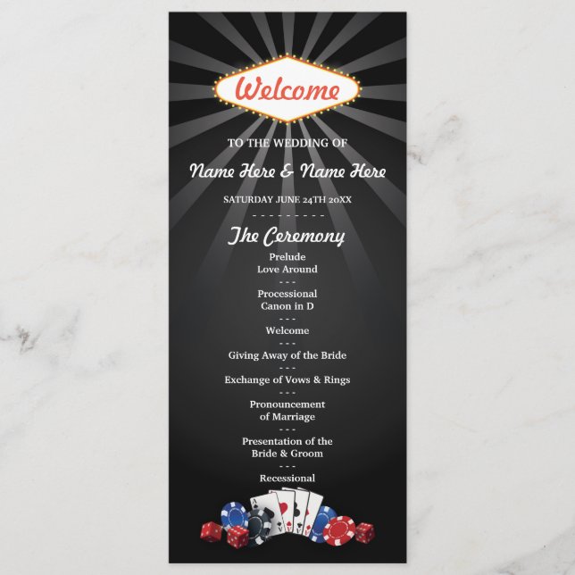 Las Vegas Casino Dice Cards Wedding Program (Front)