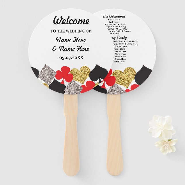 Las Vegas Casino Glitter Wedding Programme Fan (Front and Back)