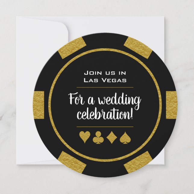 Las Vegas Casino Gold and Black Poker Chip Wedding Invitation (Front)