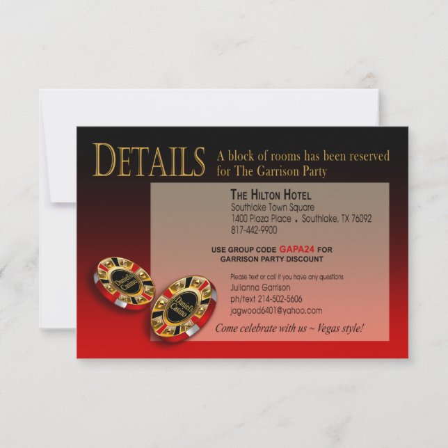 Las Vegas Casino Party Details | red black gold Invitation (Front)