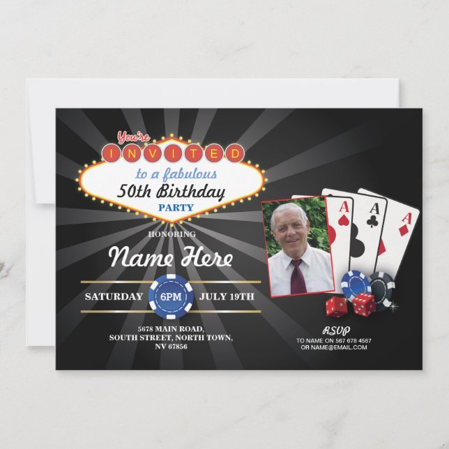 Las Vegas Casino Photo Birthday Invite Party (Front)