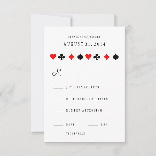 Las Vegas Casino Poker Cards Wedding RSVP Card (Front)