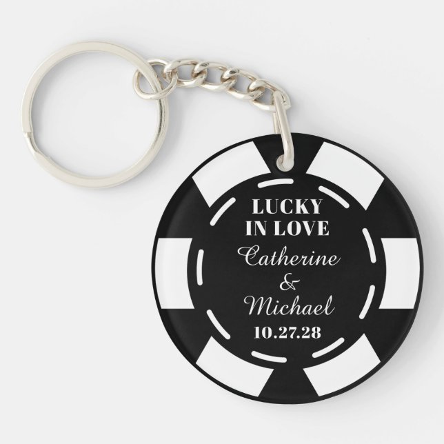 Las Vegas Casino Poker Chip Wedding Favour Key Ring (Front)