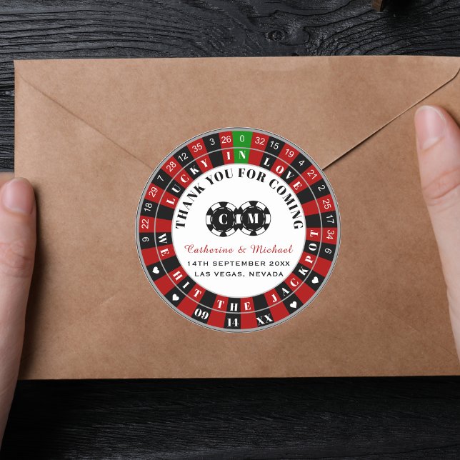 Las Vegas Casino Roulette Wheel Thank You Classic Round Sticker (Creator Uploaded)